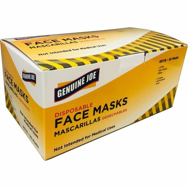 Genuine Joe Disposable 3-Ply Face Mask - Elastic Earloop - Blue, 50PK GJO85176